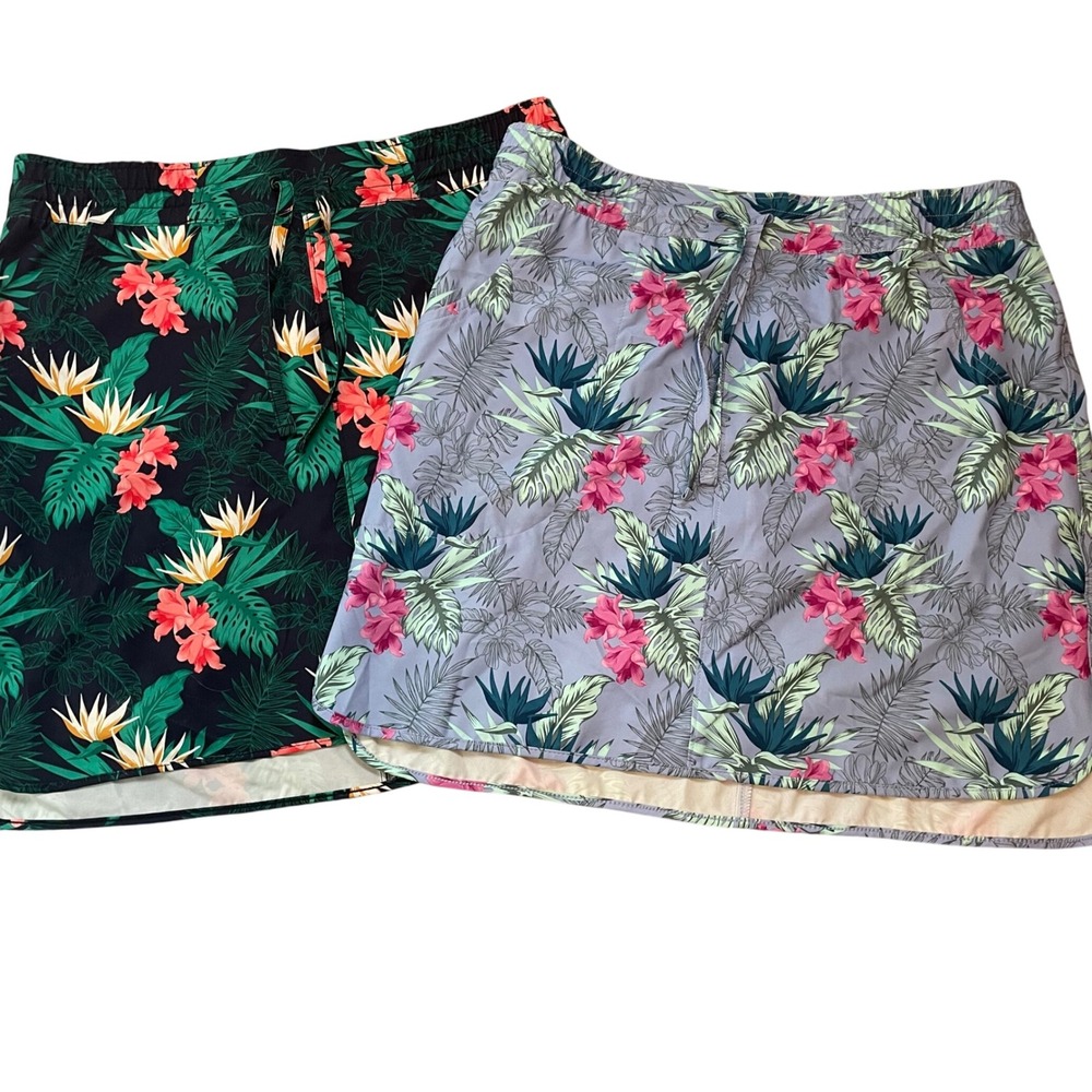 Duluth Trading Co Tropical Floral Print Elastic Waist Skirts Size M Lot of‎ 2